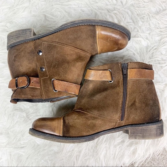 BOUTIQUE 9 Boho Brown Leather Suede Ankle Boots Strap Zip Up Round Toe Size 9 - Picture 4 of 10